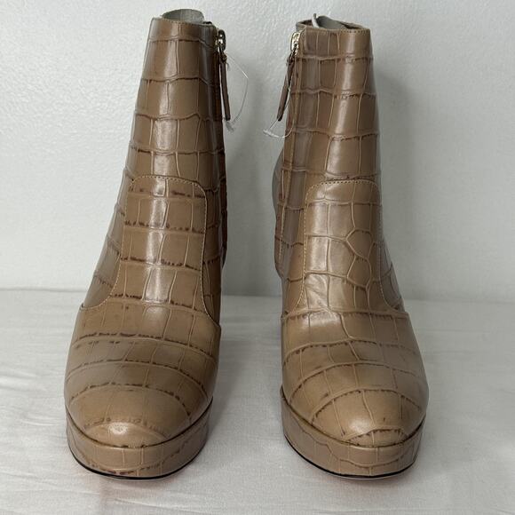 Kate Spade Boots Womens Size 9.5 Tan Barrett Croc Embossed Leather Ankle Booties - Picture 3 of 9